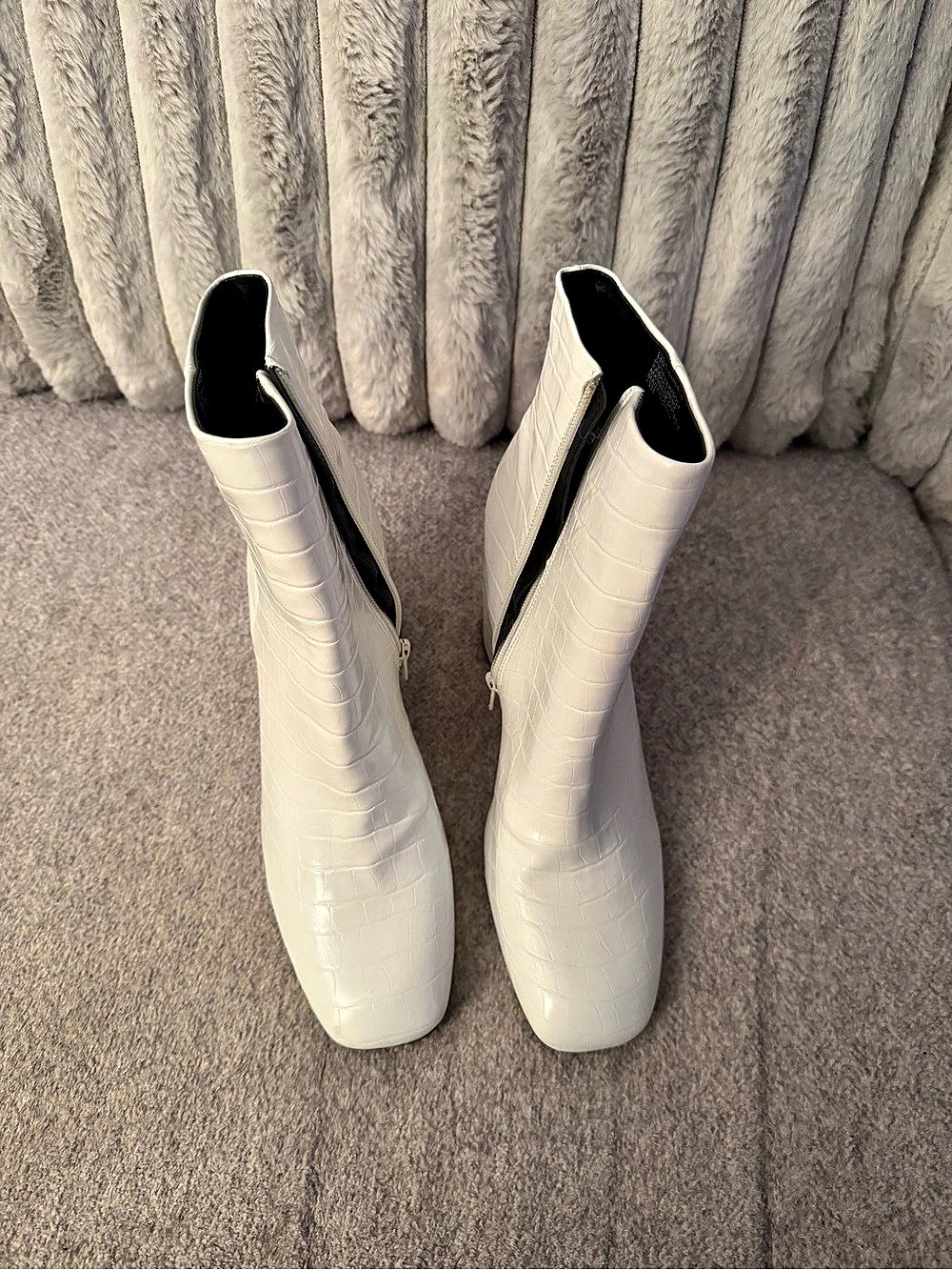 Lulus MyGeneration White Croc Embossed Block Heel Ankle Boots